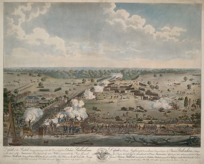 Klęska armii brytyjskiej (Bitwa pod Nowym Orleanem), wyd. 1815 (grawerowanie ręcznie kolorowane) autorstwa American School