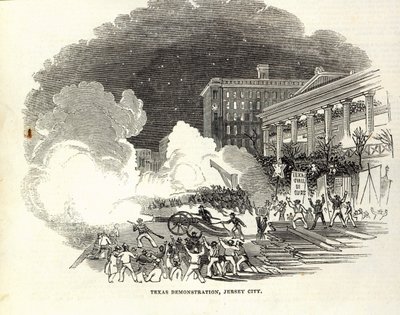 Demonstracja w Jersey City na rzecz aneksji przez Stany Zjednoczone Teksasu, ilustracja z „Illustrated London News”, 22 marca autorstwa American School