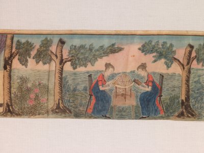 Fragment miniaturowej panoramy: Sceny z seminarium dla młodych dam ok. 1810-20 (akwarela i tusz na jedwabiu) autorstwa American School