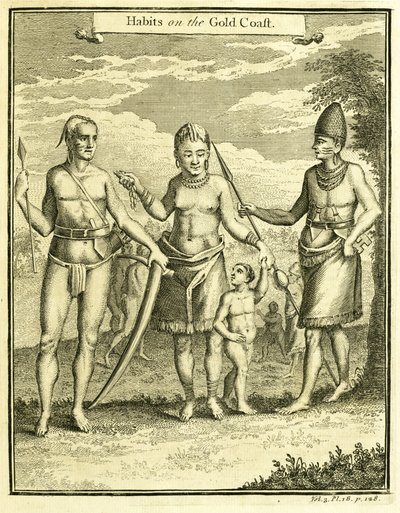 Sukienka mieszkańców Cape Lope Gonsalvo i Rio Gabon, ilustracja z „Nawyki na Złotym Wybrzeżu”, Thomas Astley, 1745-47 autorstwa American School
