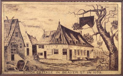 Chata Holenderska przy Beaver Street w 1679 r., ok. 1853 r. (olej na gazie) autorstwa American School