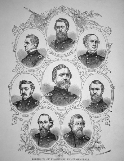 Ośmiu wybitnych generałów amerykańskiej wojny secesyjnej (grawerowanie) autorstwa American School