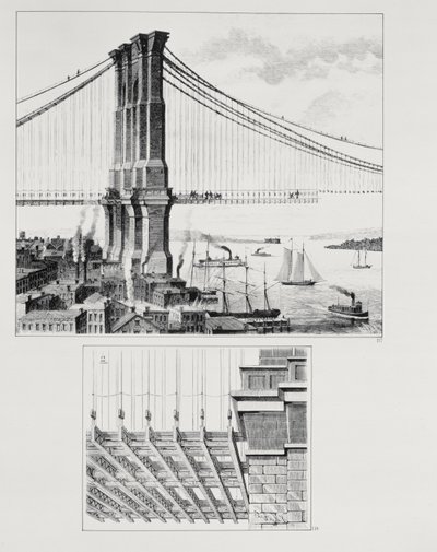 Elewacja wieży Brooklyn Bridge, Nowy Jork autorstwa American School