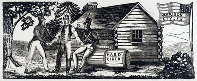 Emblemat kampanii prezydenckiej Harrisona i Tylera w 1840 r., wyd. 1840 (drzeworyt) autorstwa American School