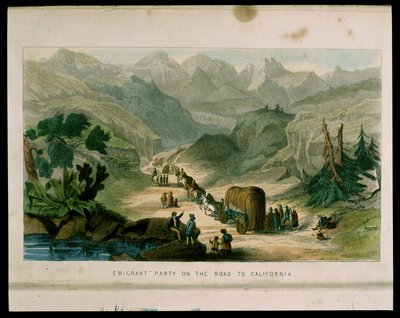 Emigrant Party on the Road to California w 1596, ilustracja z Kalifornii, jej przeszłość, jej obecna pozycja, jej perspektywy na przyszłość autorstwa G.A. Fleming, 1850 autorstwa American School