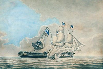 АНУ-ын Фрегат Консттунд ба H.M.S.-ийн хоорондын оролцоо. Guerriere (цаасан дээрх усан будаг, гуаш, бэх)поли autorstwa American School