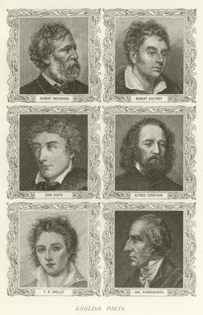 Angielscy poeci, Robert Browning, Robert Southey, John Keats, Alfred Tennyson, PB Shelley, William Wordsworth autorstwa American School
