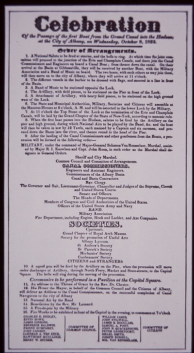 Erie Canal: kluczowa część systemu kanałów stanu Nowy Jork; Burza z 8 października 1823 z okazji otwarcia (ukończona w 1825) (lito) autorstwa American School