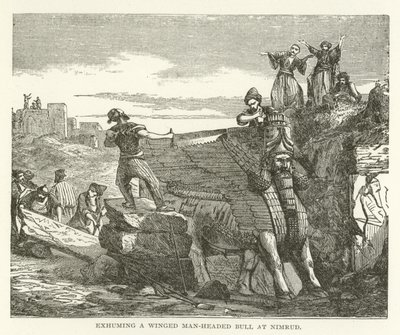 Ekshumacja skrzydlatego byka z głową człowieka w Nimrud autorstwa American School