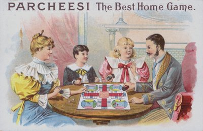 Rodzina grająca w Parcheesi (chromolitho) autorstwa American School