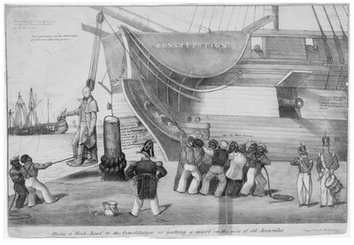 Przymocowanie łebka do Konstytucji, czyli przyłożenie brodawki na nosie starych Ironsides, c.1832 autorstwa American School