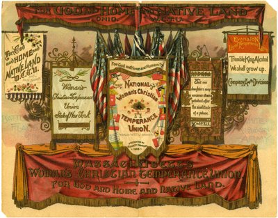 Za Boga, dom i ziemię ojczystą... Chrześcijański Związek Wstrzemięźliwości Kobiet, Flagi bojowe Armii Białej Wstążki, 1885 autorstwa American School