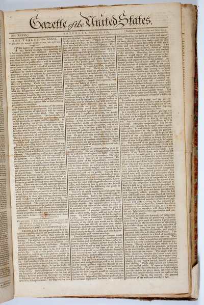 Pierwsza strona Gazety Stanów Zjednoczonych, 15 kwietnia 1789 r. autorstwa American School