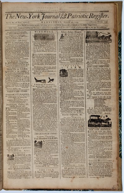 Strona tytułowa New York Journal and Patriot Register, 21 sierpnia 1793 r autorstwa American School