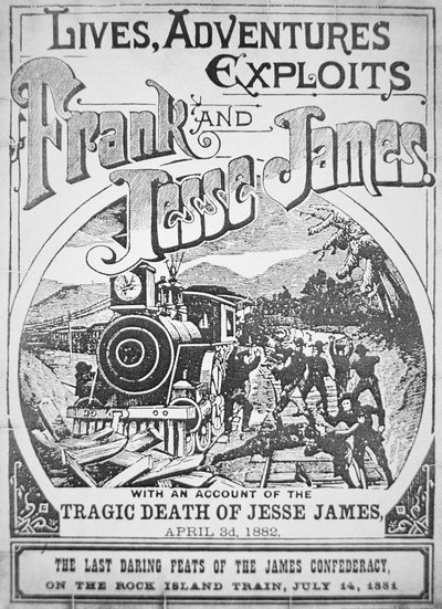Przednia okładka „Lives, Adventures, Exploits of Frank & Jesse James” autorstwa American School