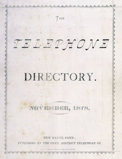 Przednia okładka „Książki telefonicznej” z listopada 1878 r. autorstwa American School