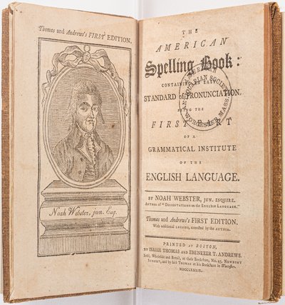 Frontyspis z „The American Spelling Book” Noah Webstera, Boston, 1789 autorstwa American School