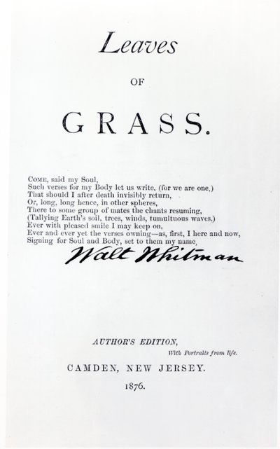 Frontyspis do liści trawy Walta Whitmana (1819-92), wyd. w 1876 autorstwa American School
