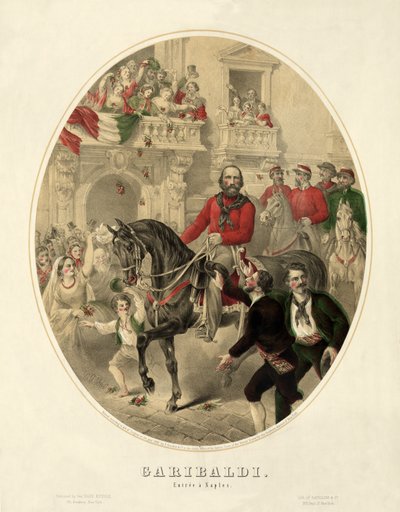Garibaldi, entrée a Neapol, wyd. 1860 (grawerowanie ręcznie kolorowane) autorstwa American School