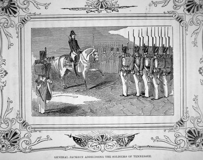 Generał Andrew Jackson rozmawia z Milicją Tennessee przed bitwą pod Horseshoe Bend, 27 marca 1814 r. autorstwa American School