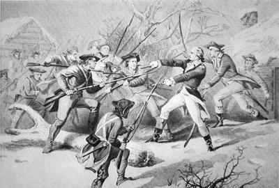 Generał Anthony Wayne próbuje stłumić bunt pensywańskich żołnierzy z Morristown w Nowy Rok 1781 (lito) autorstwa American School