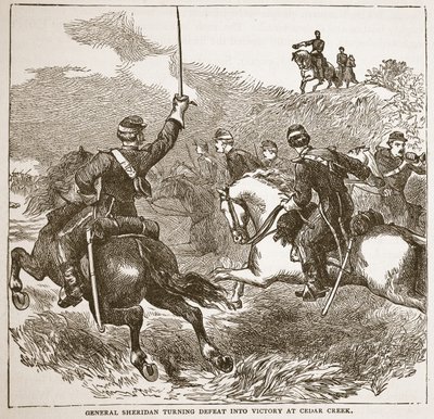 Generał Sheridan zamienia porażkę w zwycięstwo pod Cedar Creek z pubu książkowego. 1896 autorstwa American School