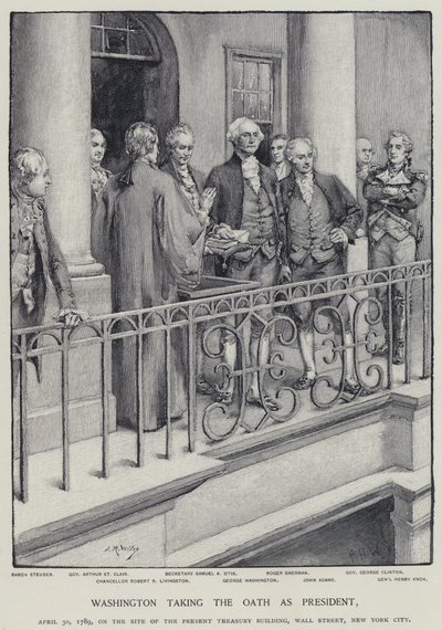 George Washington składa przysięgę jako prezydent, 30 kwietnia 1789 (lito) autorstwa American School