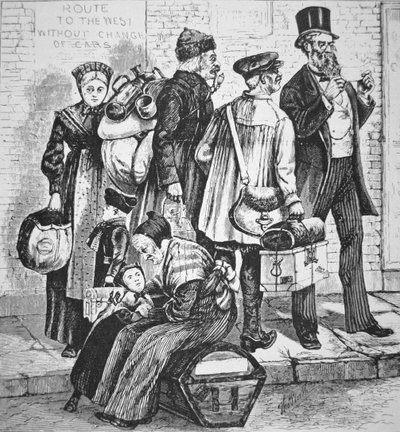 Niemieccy imigranci w Nowym Jorku, c.1870 (grawerowanie) autorstwa American School