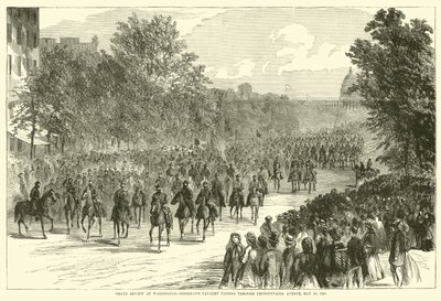 Wielki przegląd w Waszyngtonie, kawalerii Sheridans przechodzącej przez Pennsylvania Avenue, 23 maja 1865, maj 1865 autorstwa American School