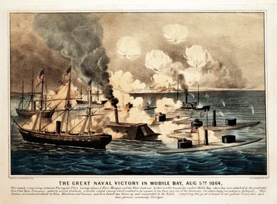 Wielkie zwycięstwo morskie w Mobile Bay, 5 sierpnia 1864, wyd. 1864. autorstwa American School