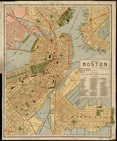 Mapa przewodnika Bostonu autorstwa American School