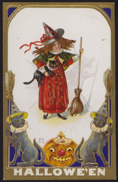 Kartka na Halloween (kolorowa litografia) autorstwa American School