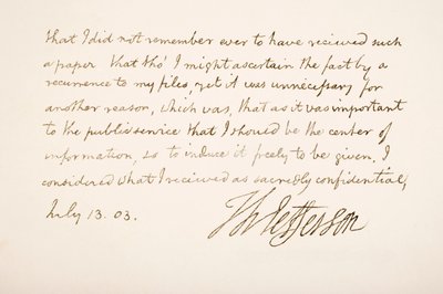 Pismo i podpis Thomasa Jeffersona, 1803 autorstwa American School