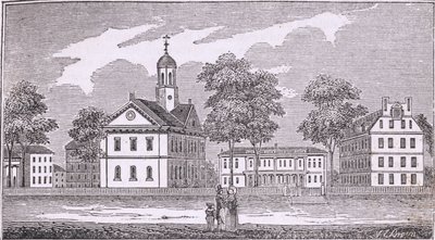 Harvard University, Cambridge, z „Historical Collections of Massachusetts” Johna Warnera Barbera, 1839 autorstwa American School