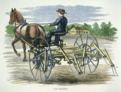 Maszyna do przetrząsania siana, ok.1880 (kolorowy grawer) autorstwa American School