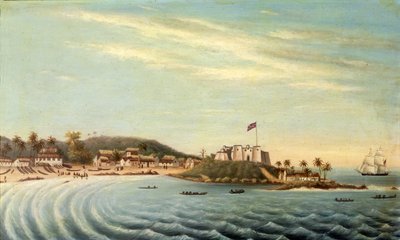 Brygada "Herald" wjeżdżająca do Dixcove, Złote Wybrzeże, Afryka (olej na płótnie) autorstwa American School
