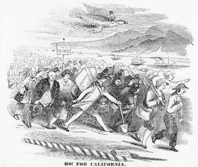 Ho! dla Kalifornii, ilustracja z Atlasu Nowojorskiego, 14 stycznia 1849 r. autorstwa American School