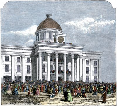 Inauguracja prezydenta Jeffersona Davisa na prezydenta Skonfederowanego Stanu Ameryki, ratusz w Montgomery, Alabama autorstwa American School
