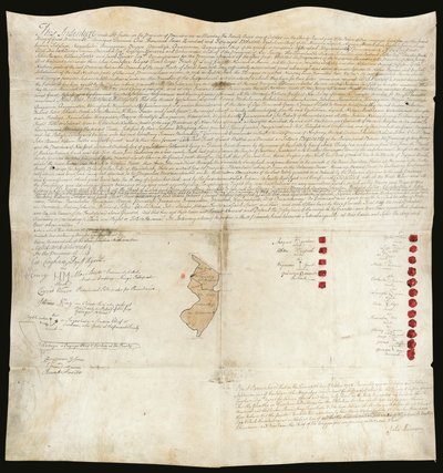 Traktat indiański, Konferencja Easton, Pensylwania, 23 października 1758 r. (pióro i tusz z woskiem na pergaminie) autorstwa American School