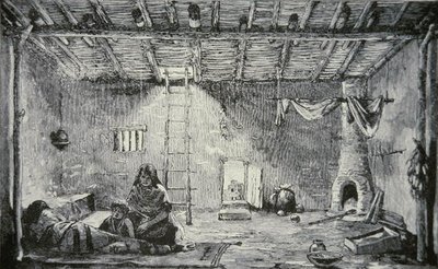Wnętrze domu Pueblo, ok.1880 (rycina) autorstwa American School