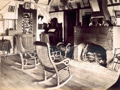 Wnętrze amerykańskiej drewnianej chaty, ok. 1880 r. autorstwa American School
