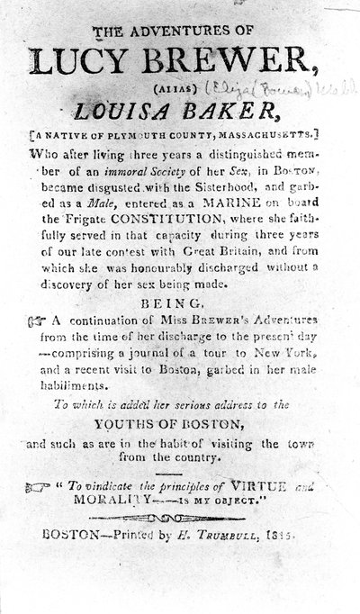 Strona wprowadzająca do Przygód Lucy Brewer wydrukowana przez H. Trumbulla, Boston, 1815 autorstwa American School