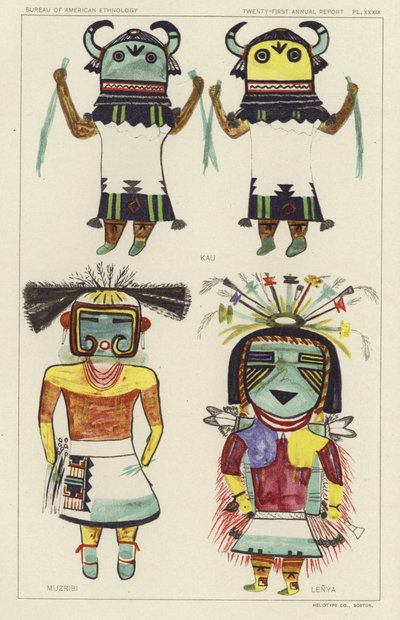 Kau, Muzribi, Lenya (litografia kolorowa) autorstwa American School