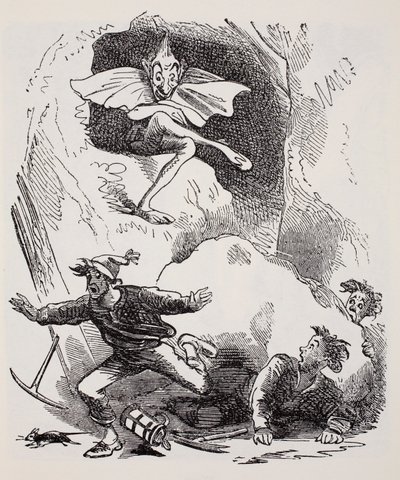 Koboldy, ze Światowego przewodnika po gnomach, wróżkach, elfach i innych małych ludziach Thomasa Keightleya (1789-1872) opublikowane w 1880 r. (BW Engraving) autorstwa American School