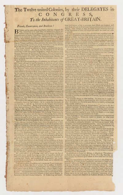List Dwunastu Zjednoczonych Kolonii do Mieszkańców Wielkiej Brytanii autorstwa American School