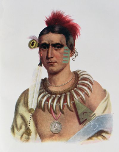 Ma-Has-Kah lub „White Cloud”, wódz stanu Iowa, ilustracja z „The Indian Tribes of North America, Vol.1”, Thomasa L. McKenneya i Jamesa Halla, wyd. przez Johna Granta autorstwa American School