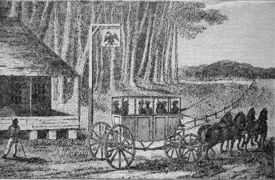Autokar pocztowy, ilustracja z „Podróży po Ameryce Północnej” Isaaca Welda (1774-1856) 1795 (rycina) autorstwa American School
