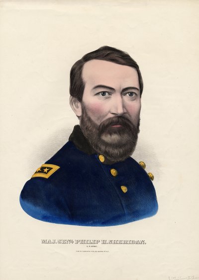 gen. dyw. Philip H. Sheridan, Armia Stanów Zjednoczonych, wyd. przez Currier i Ives, c.1862-65 autorstwa American School