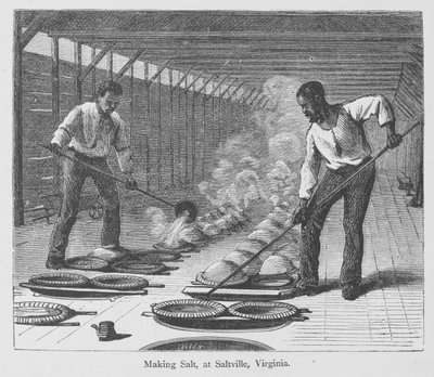 Wytwarzanie soli w Slatville w stanie Wirginia z „Wielkiego Południa” Edwarda Kinga, opublikowanego ok. 1874 r. (rycina) autorstwa American School