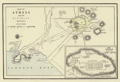 Mapa Aten i okolic; Akropol autorstwa American School